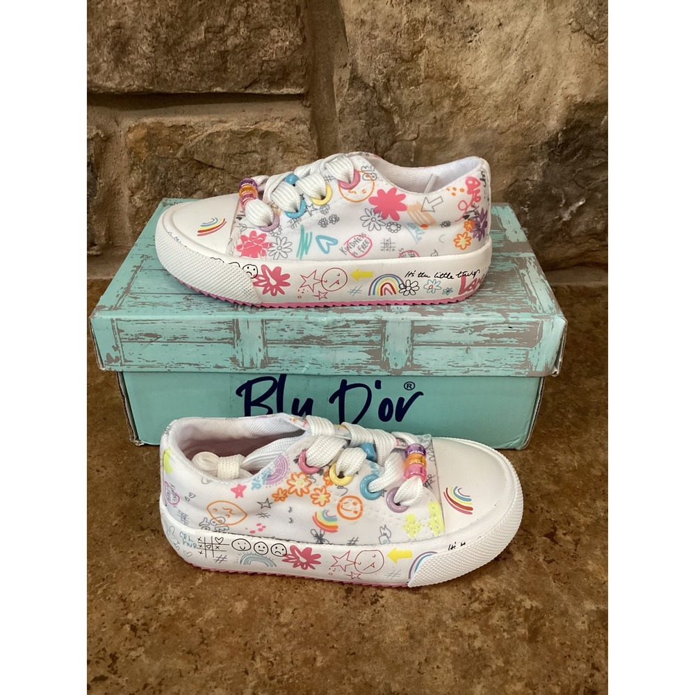 Blu Dor Brianna Infant Sneakers White Pastel Multi Doodle Print Size 6M New